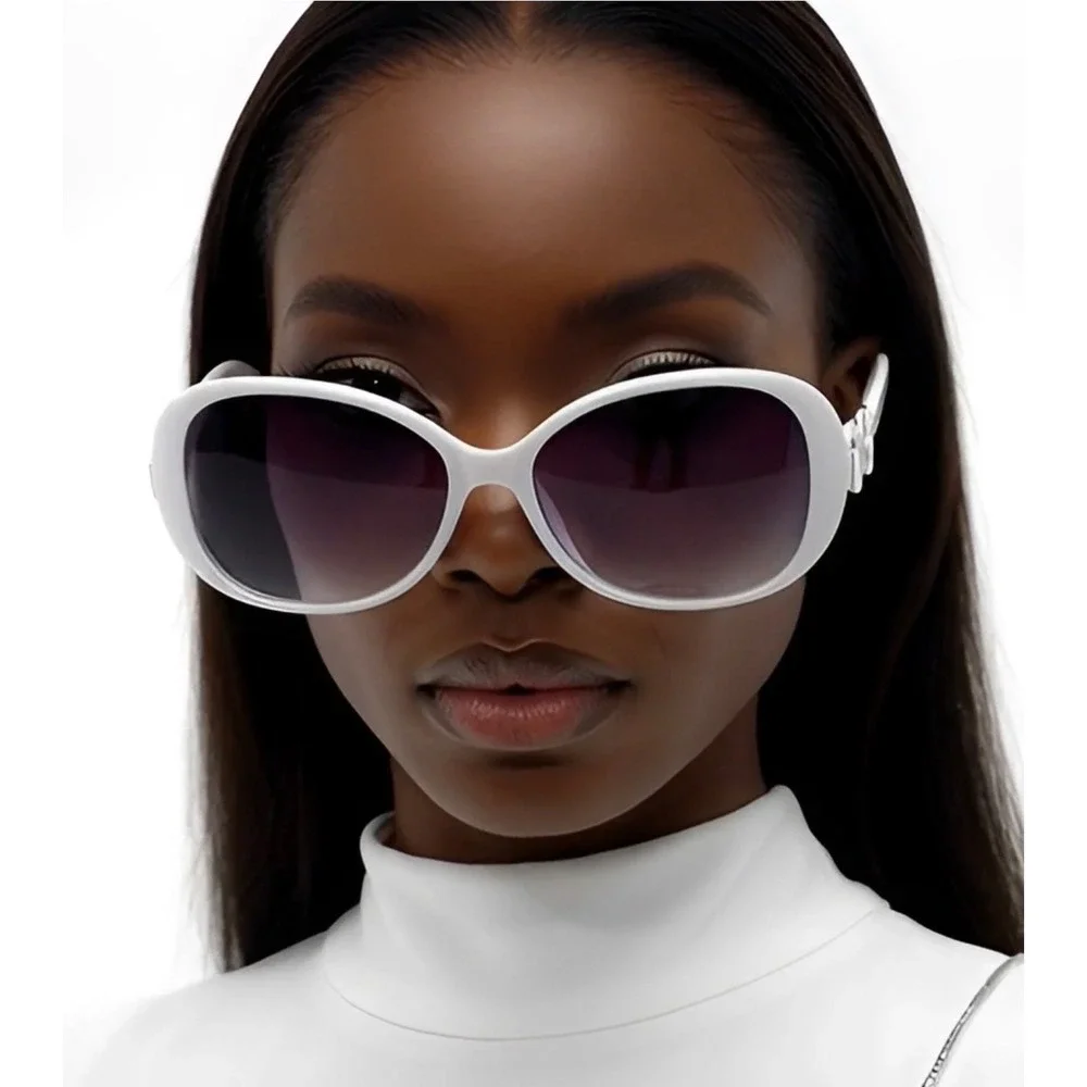 Sunglasses White Frame Women Eyeglasses Double Ring Accents Elegant Lentes Gafas